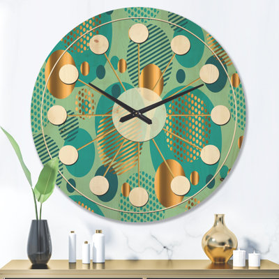 Gold And Blue Dynamics II - Mid-Century Modern Wood Wall Clock