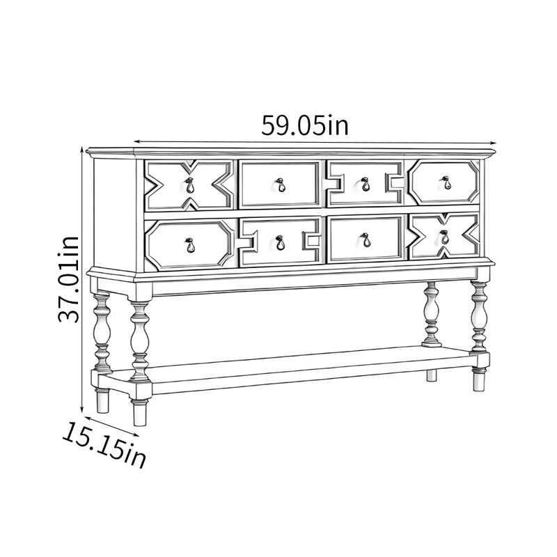 Buffet rétro en bois massif, 37.01" H x 59.05" W x 15.15" D