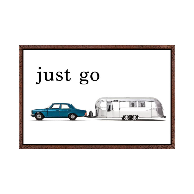 Airstream Car - Just Go - Print on Canvas, 101.6 cm H x 66.04 cm W, Classic Brown Wood Framed