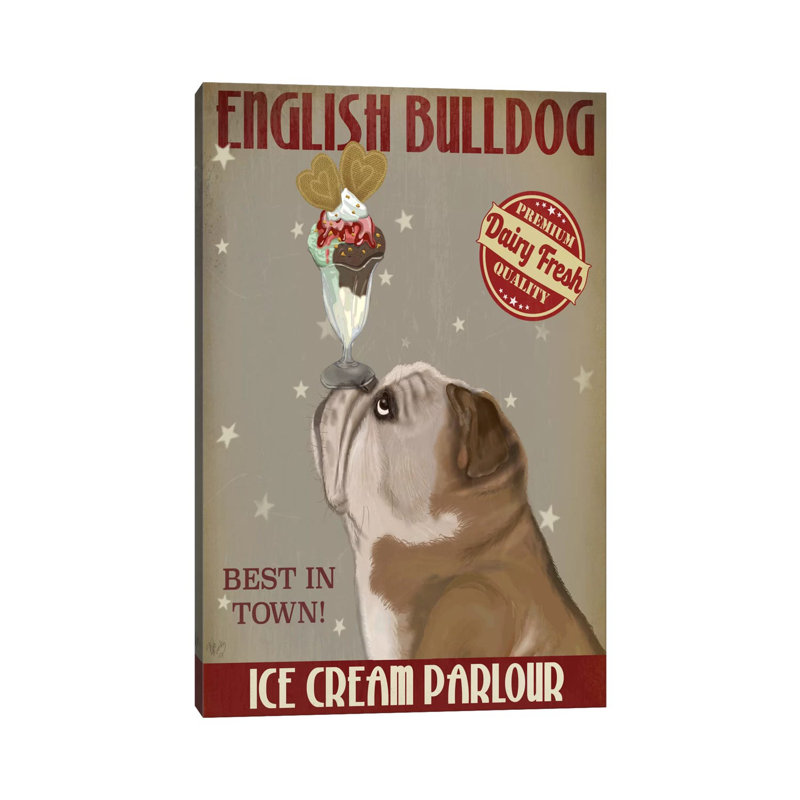 English Bulldog Ice Cream by Fab Funky - Wrapped Canvas Print, 66.04 cm H x 45.72 cm W