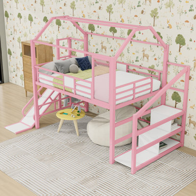 Loft Bed With Slide And Stairs And Storage Shelves