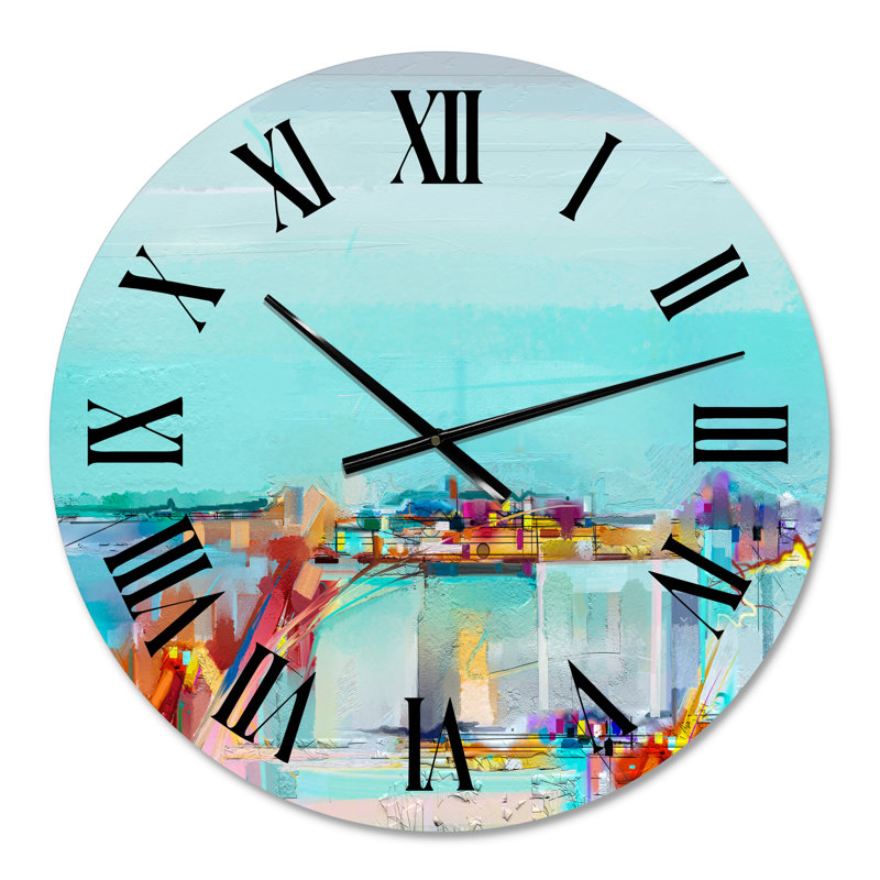 Abstrait paysage marin coloré IV - horloge murale moderne, Surdimensionné