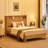 MDF Platform Bed, Full Extra Long Size With Storage Headboard and Built-In Charging Station, Natural Finish-129232188