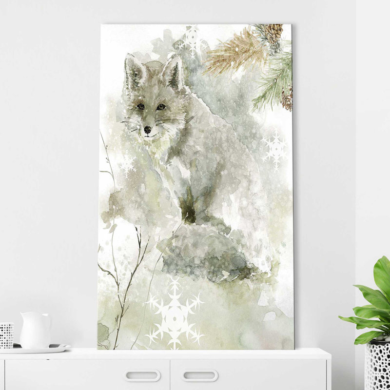 Winter Lodge Fox par - Peinture, H 48 po x l 28 po x P 1,5 po, Toile tendue
