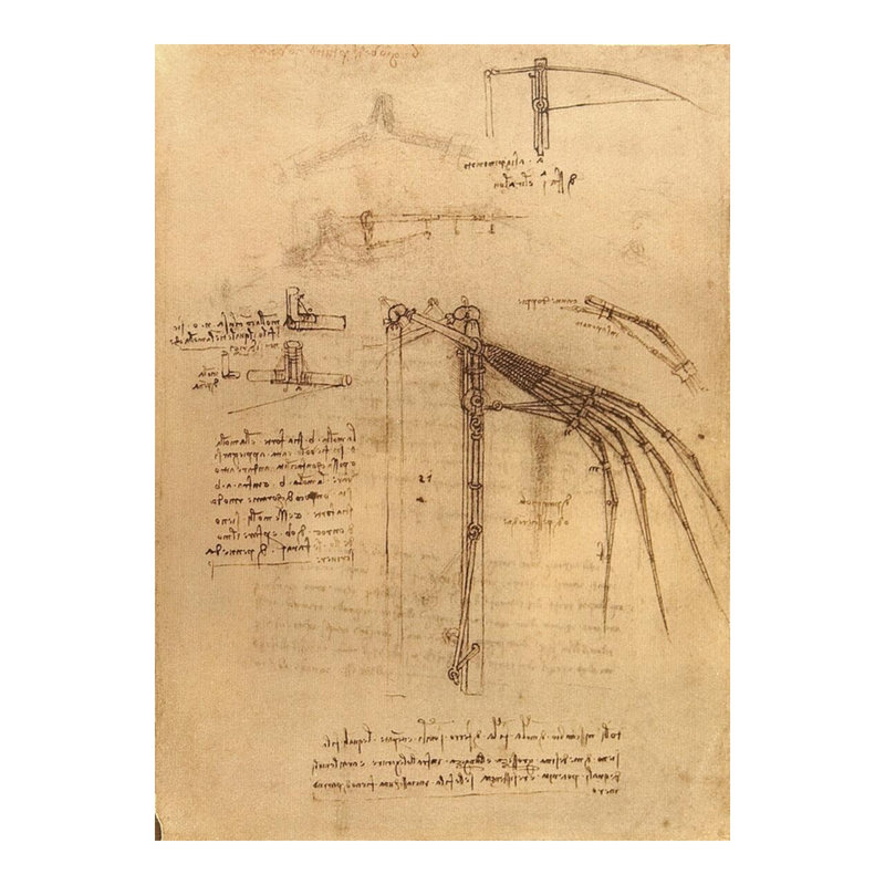 Esquisse pour une aile avec des extrémités mobiles par Leonardo Da Vinci - Estampe numérique, H 20 po x l 16 po