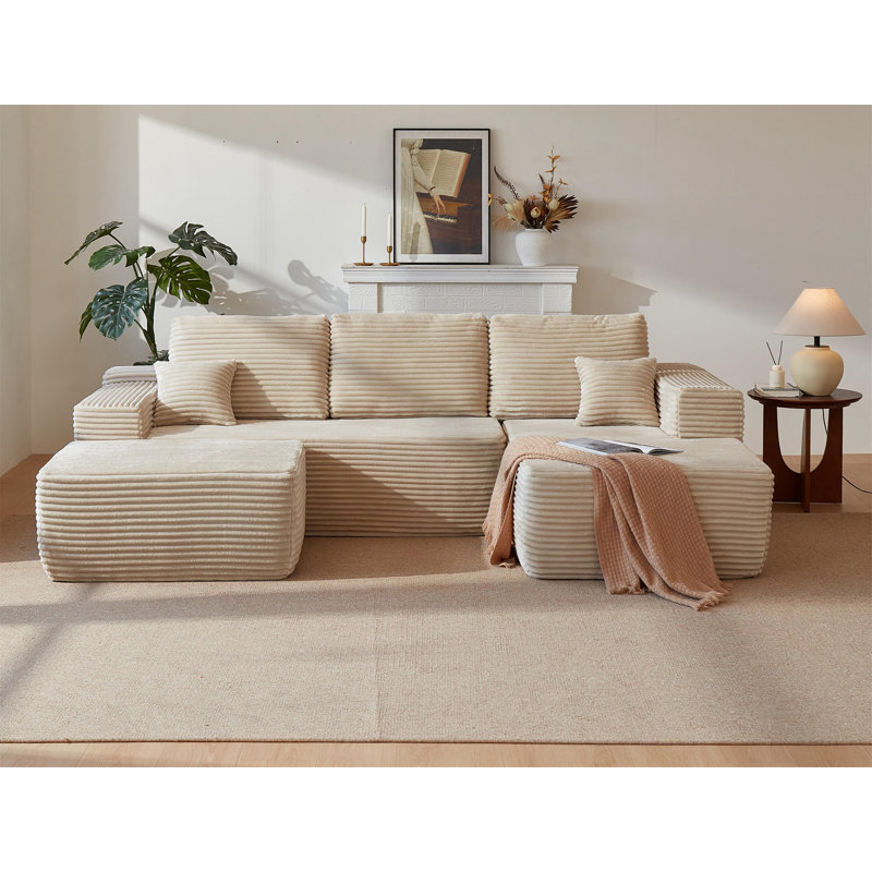 104''Cloud Sectional Couch With U-Shaped Chaise, Beige Fabric, Right Hand Facing