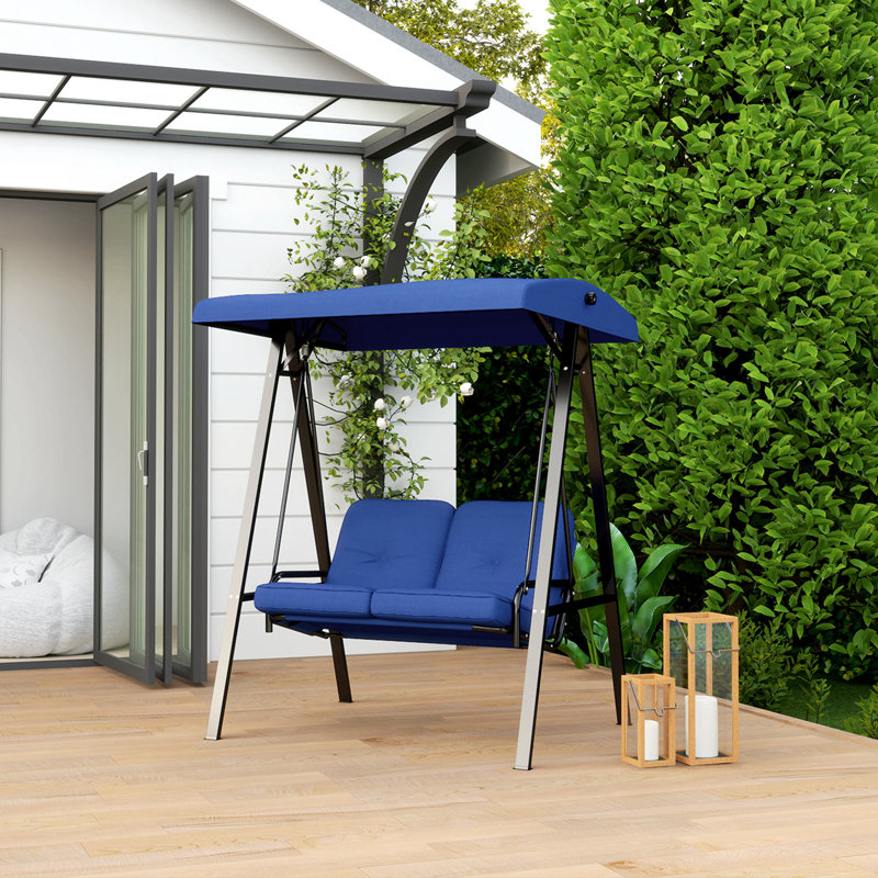 Banc de balançoire avec véranda et balancelle 2 places avec auvent, bleu