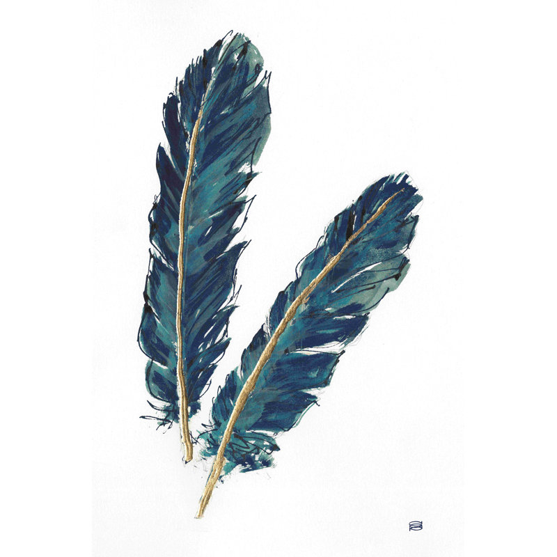 Plumes dorées IV bleu indigo, H 32 po x l 48 po