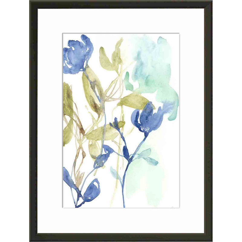 «Cobalt and Olive Bouquet I» par Jennifer Goldberger - peinture encadrée, Noir, H 36 po x l 24 po