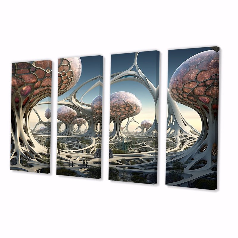«Architectural Dreamscape», art mural 4 pièces, H 28 po x l 48 po