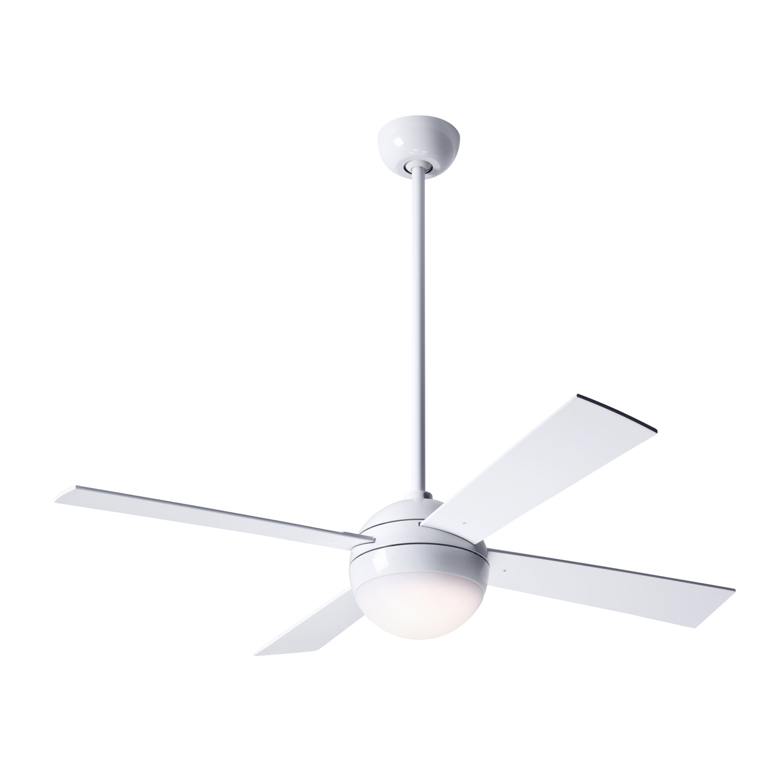 Ball 42'' 4 Blade Ceiling Fan with LED Light Kit, Gloss White, White, Wall Control with Remote Handset (2-wire)