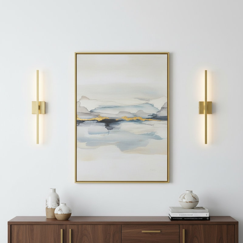 Haamed LED Flush Mounted Sconce Hardwired, Gold, 27.5" H x 4.7" W x 2.9" D