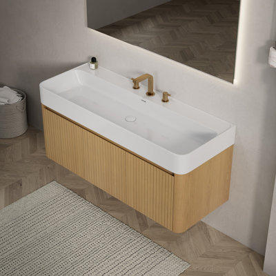 48" Bathroom Vanity&Sink,Floating Storage Cabinet,Integrated Basin with 3 Pre-drilled Faucet Holes, Disassembled, Faucet & Drain Excluded