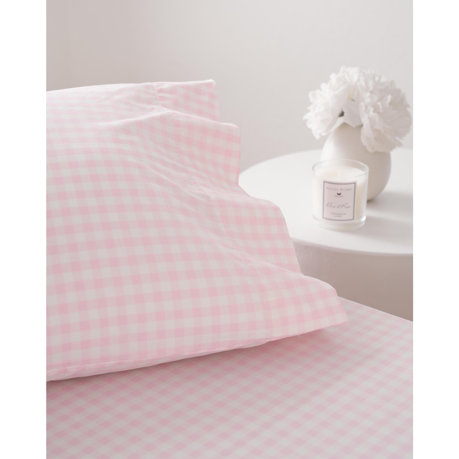 Gingham Cotton Sheet Set, Twin Sheet Set with 2 Pillowcases, Pink Gingham
