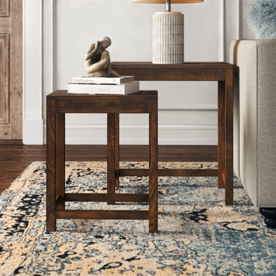 Fulcher Brown Mango Wood Floral Handmade Intricately Carved Side End Accent Table with Carved Tabletops, Set of 2 24", 20"H
