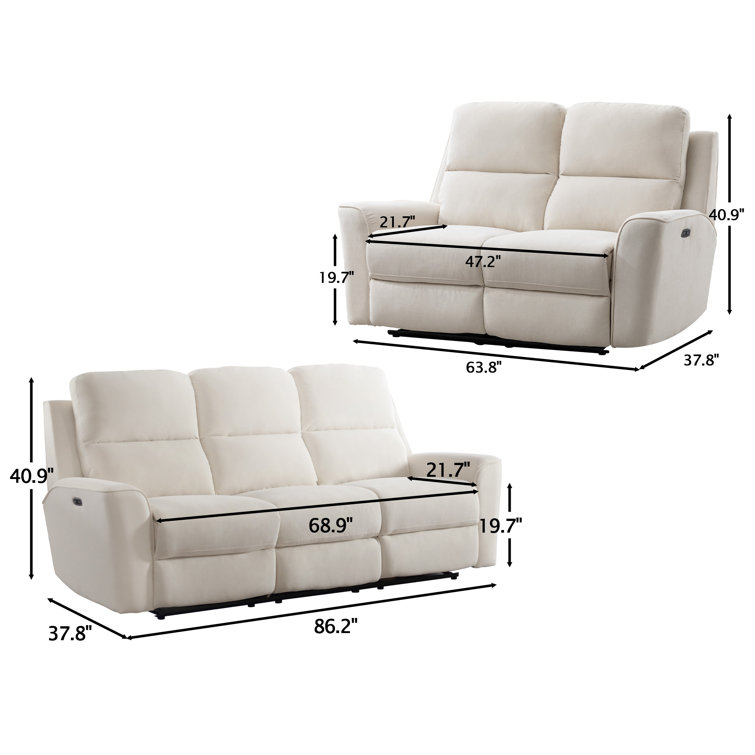 Divona 2 Piece Modern Chenille Power Reclining Living Room Set with Wall Recline & USB Port