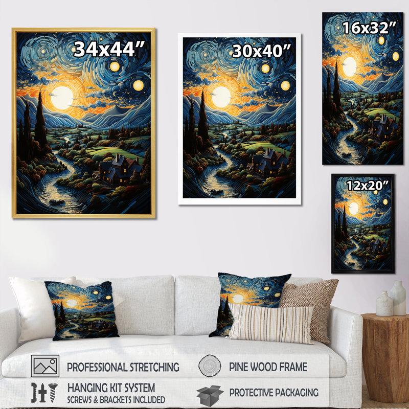 Chef-d'œuvre «The Starry Day» par Vincent II - Paysage et nature, art mural dans le salon, H 20 po x l 12 po x P 1 po