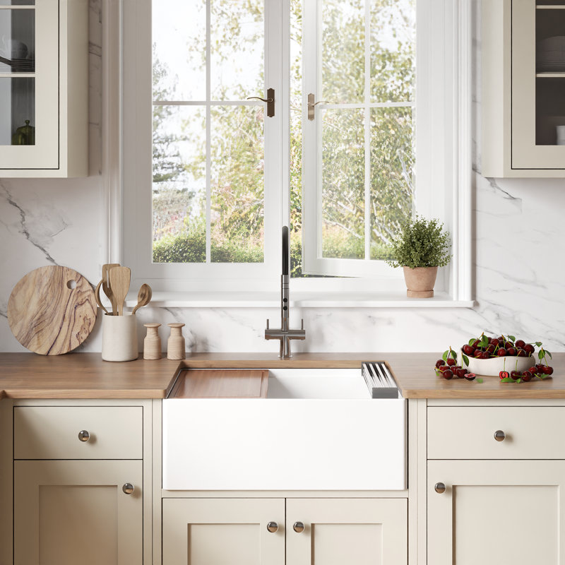 Ruvati 27 inch Fireclay Workstation White Farmhouse Kitchen Sink Apron Front Single Bowl