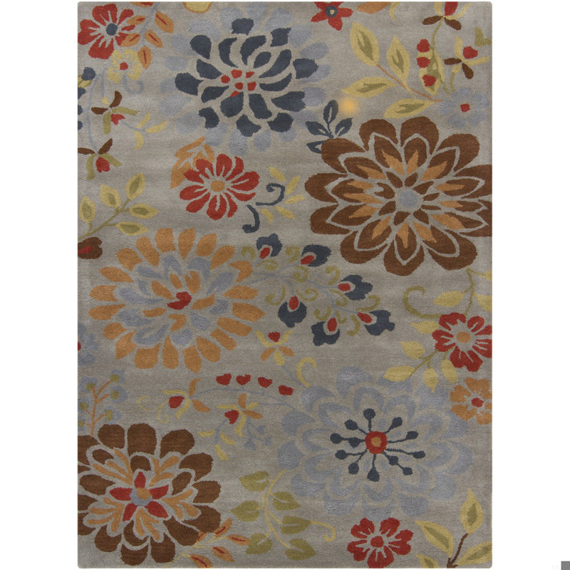 Jonas Authentic Hand-Tufted Handmade Multi-Color Traditional Floral On Blue Wool Area Rug, Rectangle 9' x 13'