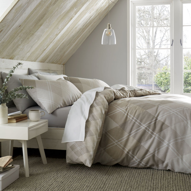 Brushed Argyle Diamond Reversible Duvet Cover Set, Double - 2 Standard Pillowcases, Natural