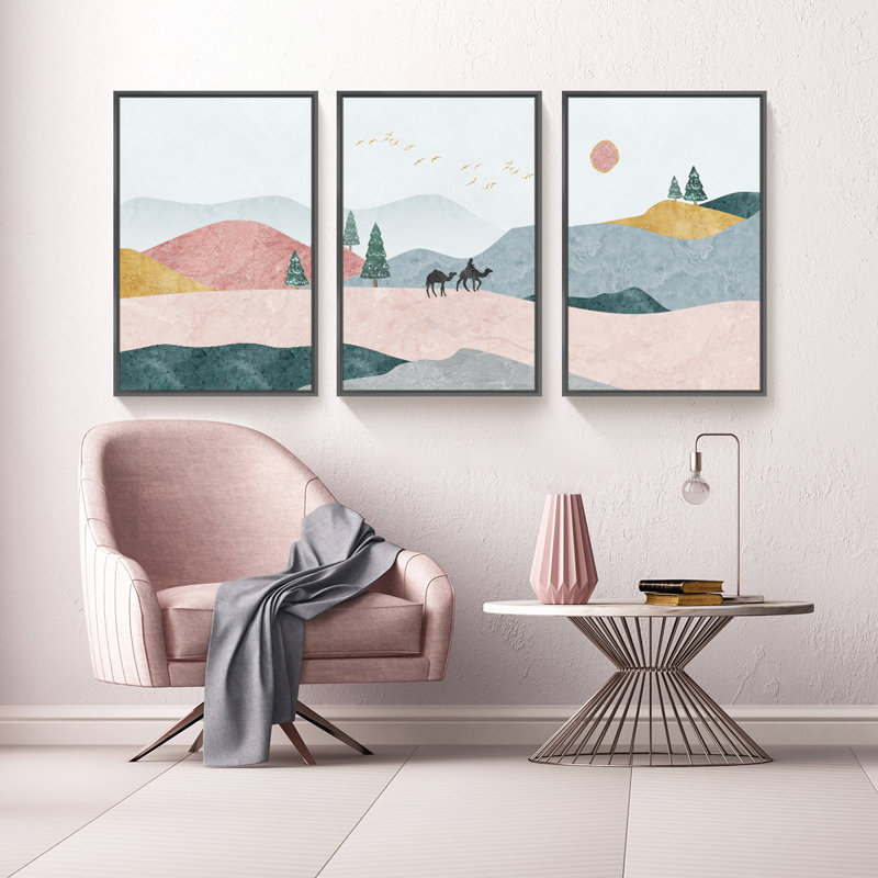 Montagne, art mural - ensemble de 3 reproductions d'art en aluminium sur toile 3, H 16,3 po x l 36,3 po x P 1,65 po