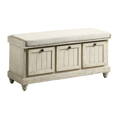 Solid Wood Home Bench With Flip-Top Seat And Removable Cushion Cover Storage  Upholstery Soft Close Hinge