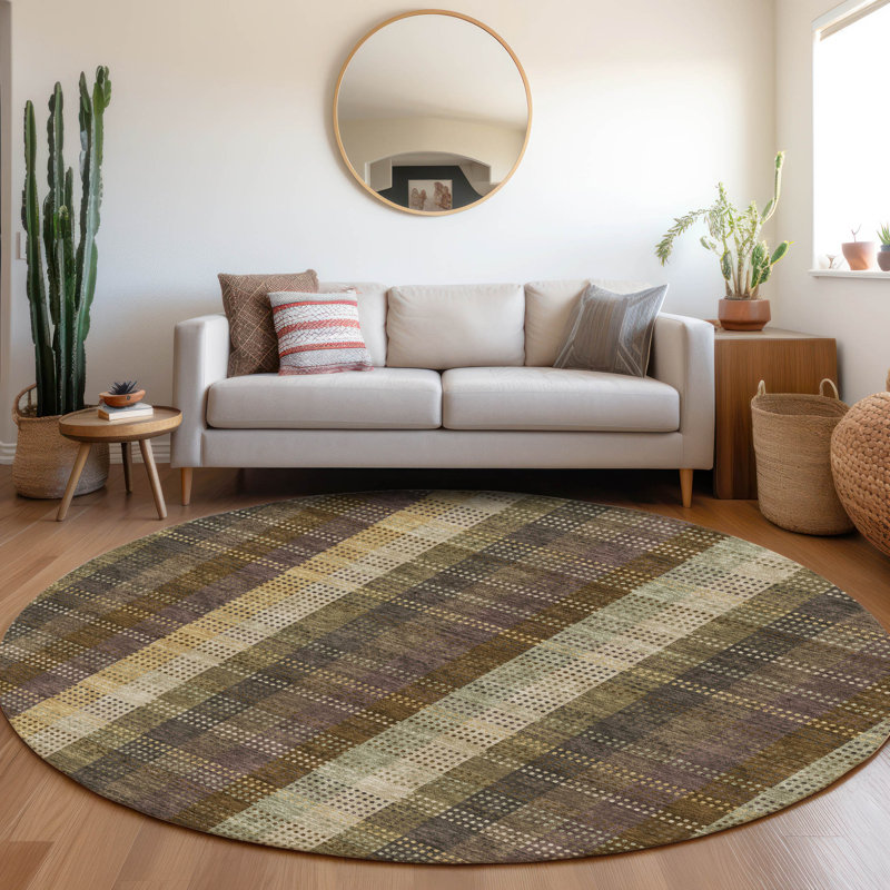 Premium Machine Washable Prisco Brown Rug, Round 8'