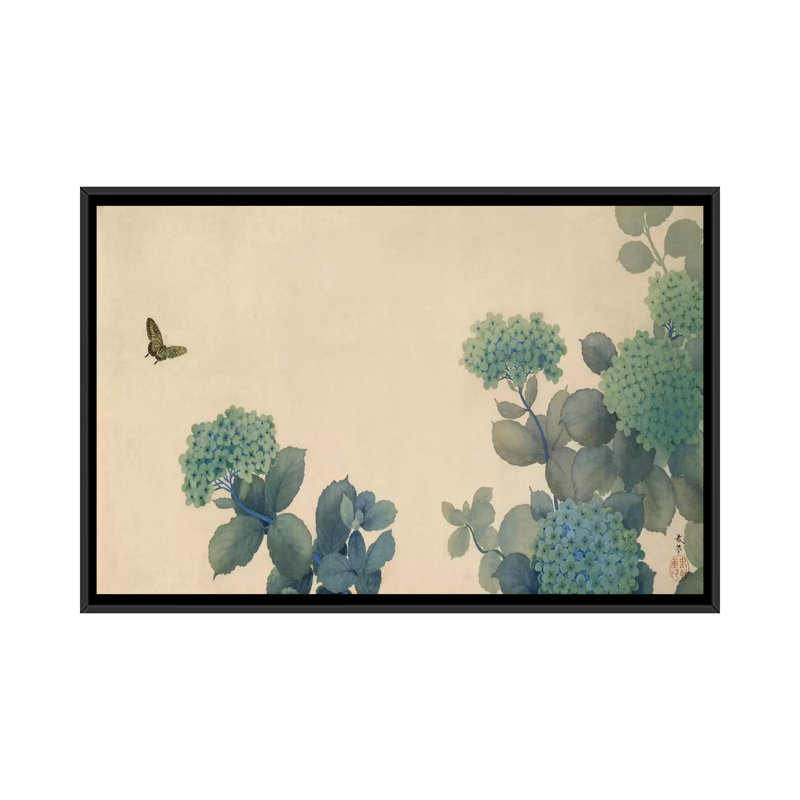 « hortensias » par impression sur toile Hishida Shunso, H 18 po x l 26 po x P 1,5 po, Toile avec cadre noir, Pas de tapis