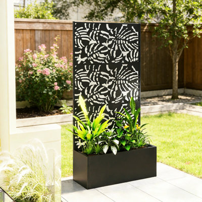 Jardinière en treillis avec structure métallique spacieuse, zone de plantation de L 35,4 po x l 13,8 po, drainage intégré, panneau de banane comme support d'intimité et d'escalade, convient aux treillis de balcon, lit, escalade, idéal