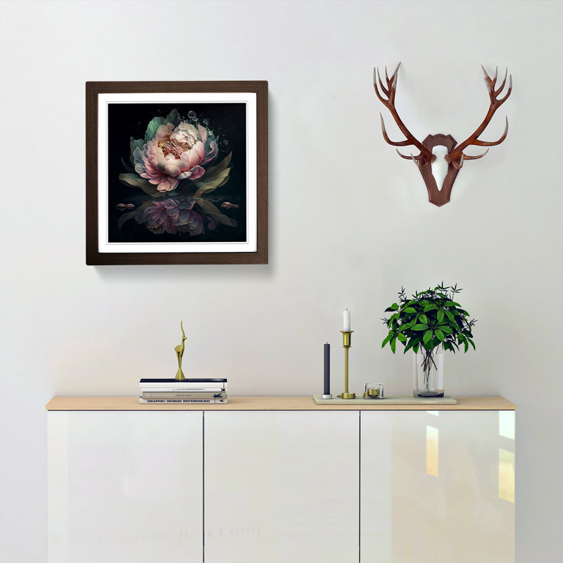 Peony Flower Double Exposure - Framed Print, Walnut