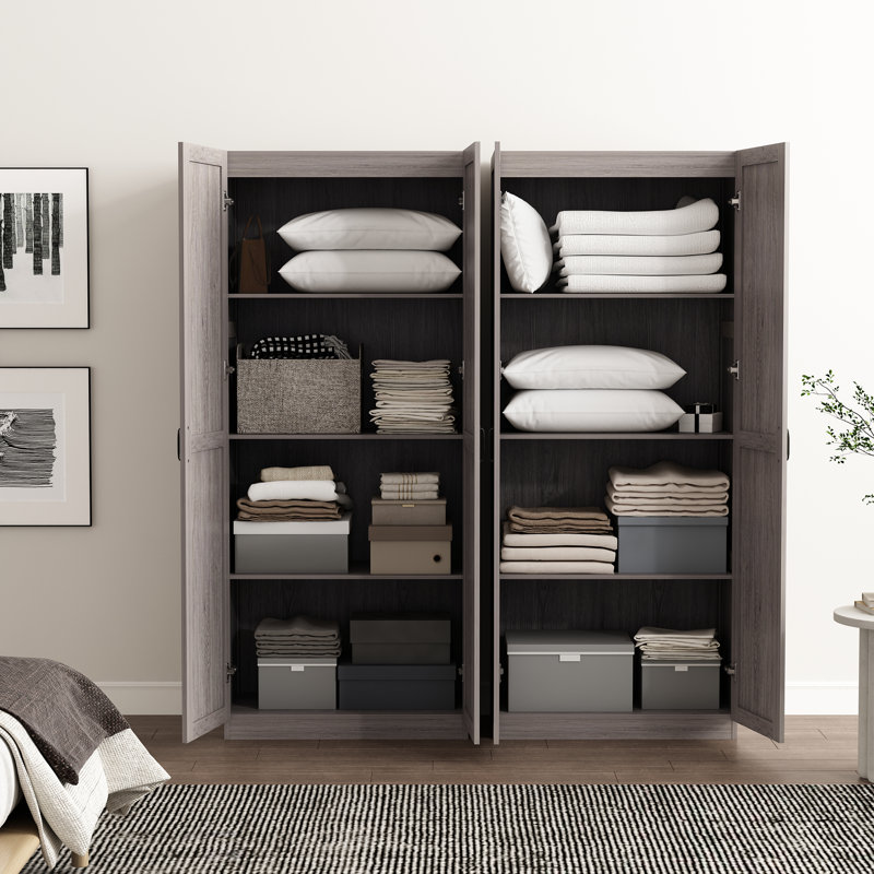 Cornelia Modern Storage Closet with 4 Fixed & Adjustable Shelves in Gray, Gray