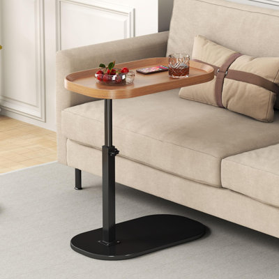 Table de bout en C réglable en hauteur, table de bout pivotante à 360 ° en forme de C, petite table de bout en C pour canapé / lit / baignoire, plateau de table rotatif, bois