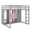 Lit mezzanine en bois pleine grandeur avec garde-robe, tablettes et armoire, cadre de lit multi-rangement peu encombrant-1960706828-1960706830