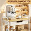 3 Tier Rolling Storage Trolley with Wooden Table Top and Drawer, Metal Utility Cart with Lockable Wheels for Kitchen Bathroom Office and Bedroom, White
