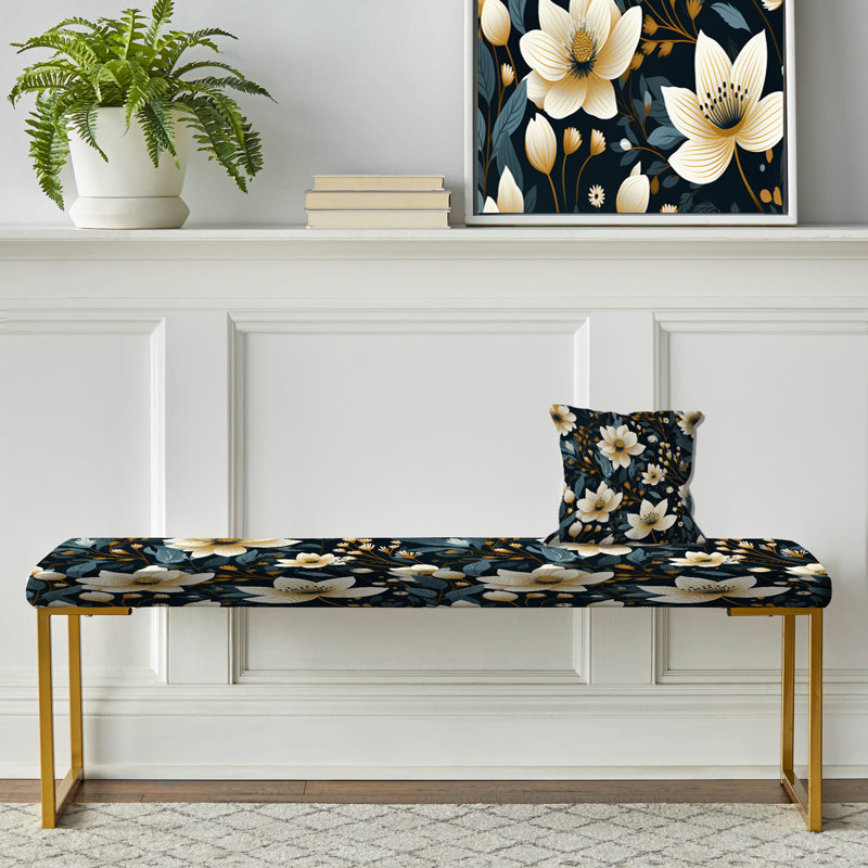 Banc rembourré or, White And Black Magnolias Floral Pattern III