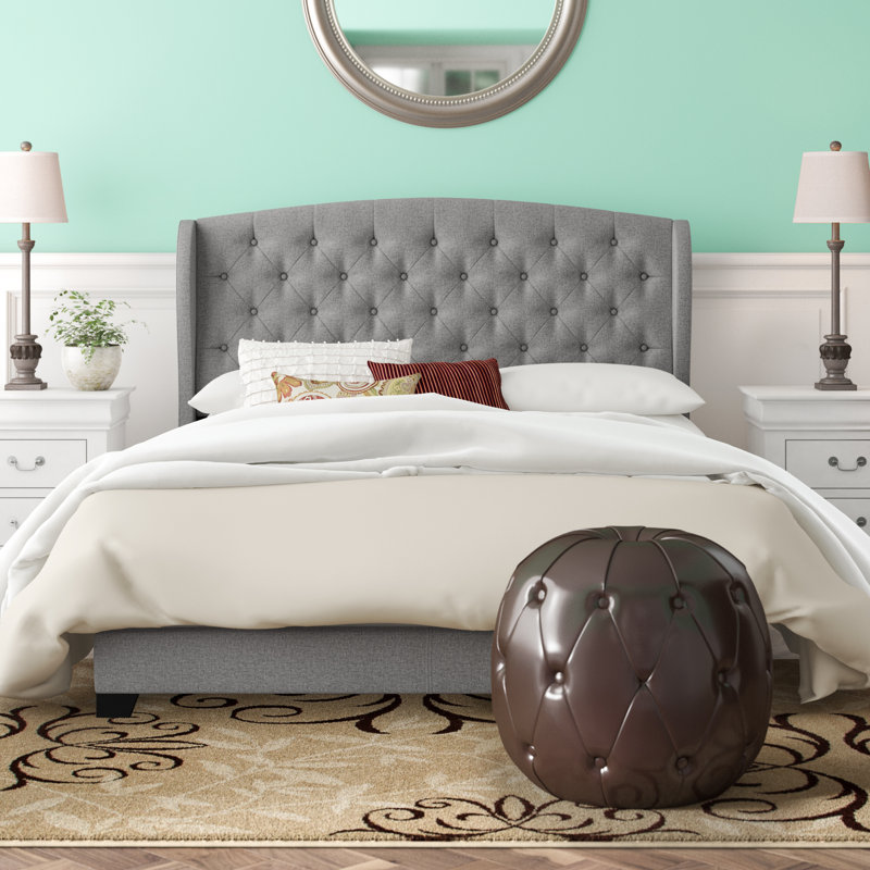 Lit tapissier capitonné standard Rhode, Gris, Double