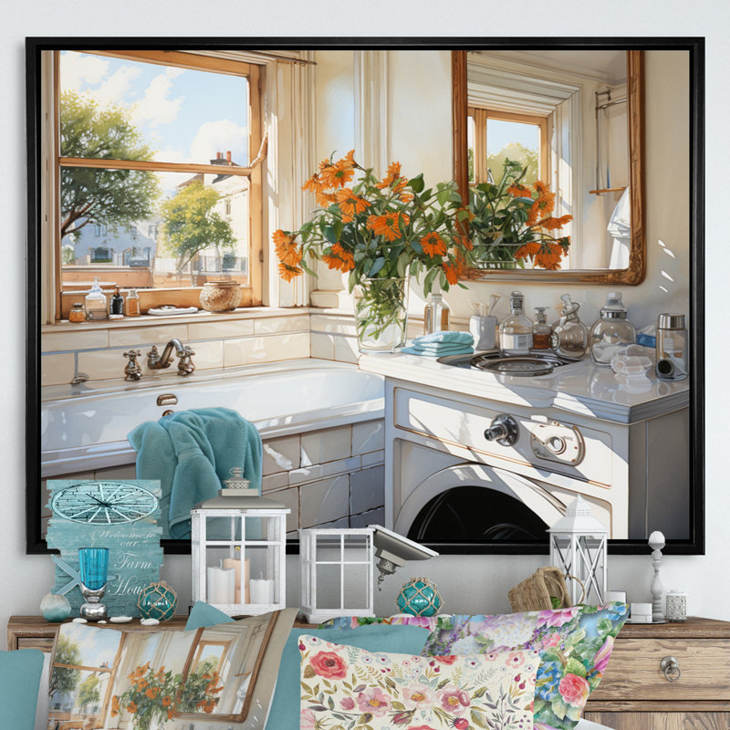 «Bath Laundry Realism In - Bath & Laundry, art mural sur toile, H 24 po x l 32 po x P 1 po, Cadre flottant noir