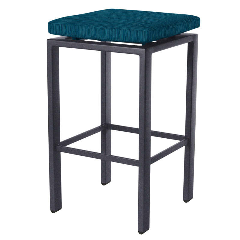 Aris Outdoor Bar Stool, Graphite, Alcazar Redwood, 31.25"