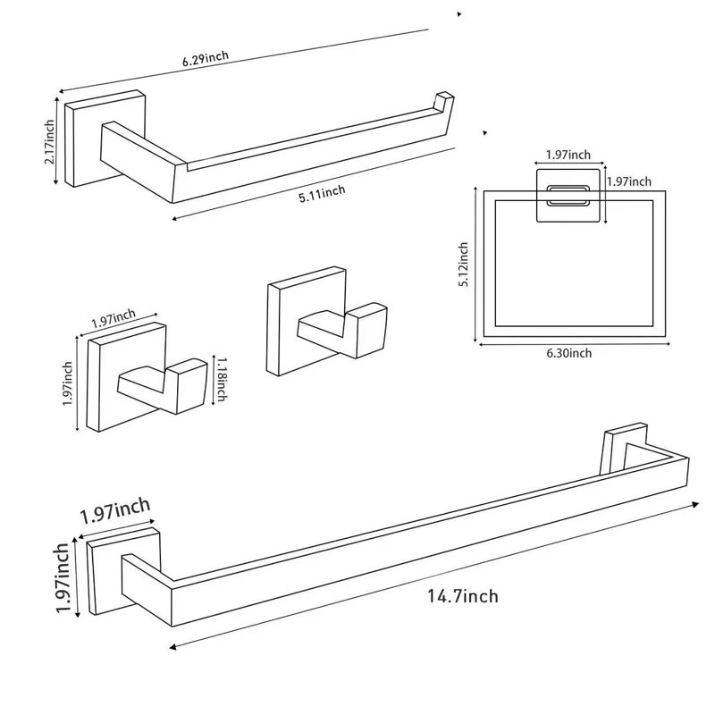 16'' 4 Wall Towel Bar, Polished Chrome