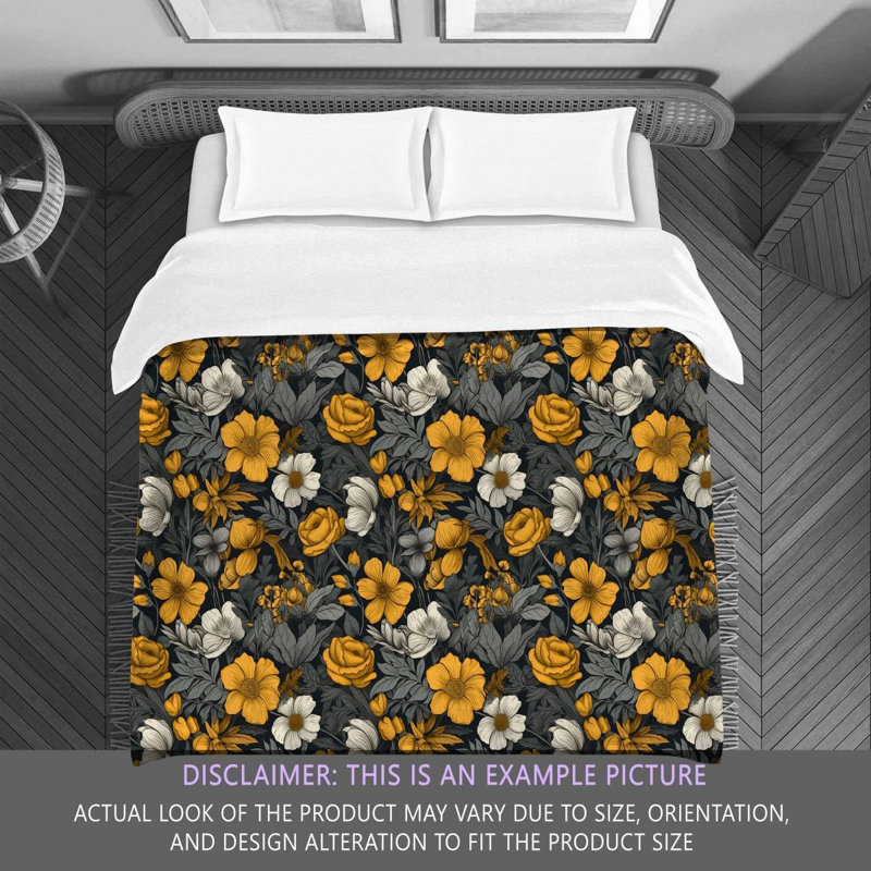 Machine Printed Comforter, Queen Comforter, Gray/Yellow Floral