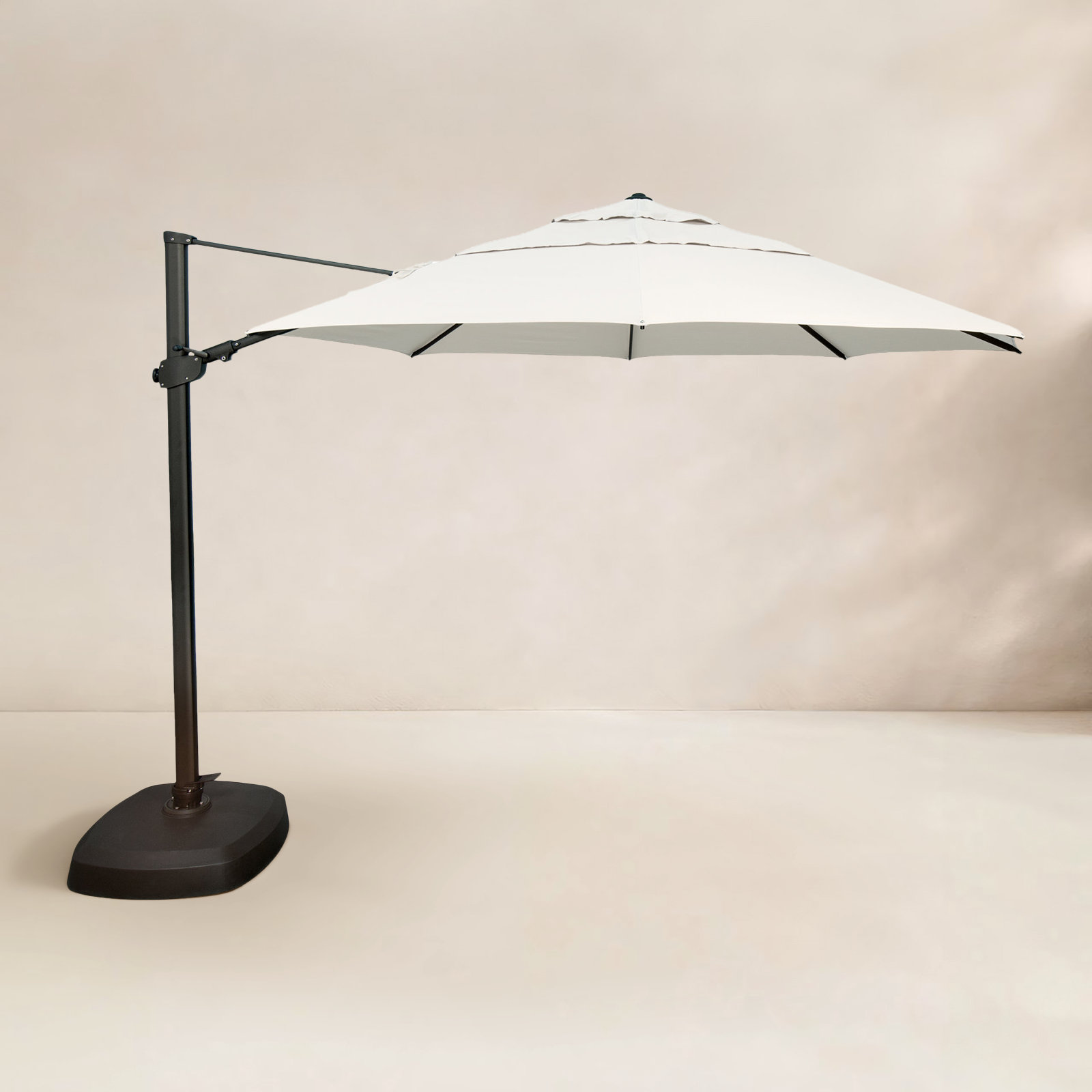 12.3' Cantilever Sunbrella® Umbrella, White Sunbrella®, Black
