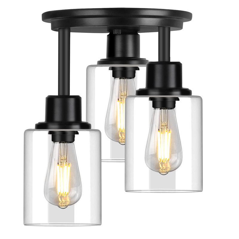 Semi Flush Mount Ceiling Light, 3-Light Close To Ceiling Light Fixtures, Matte Black Kitchen Light Fixtures With Clear Glass Shades