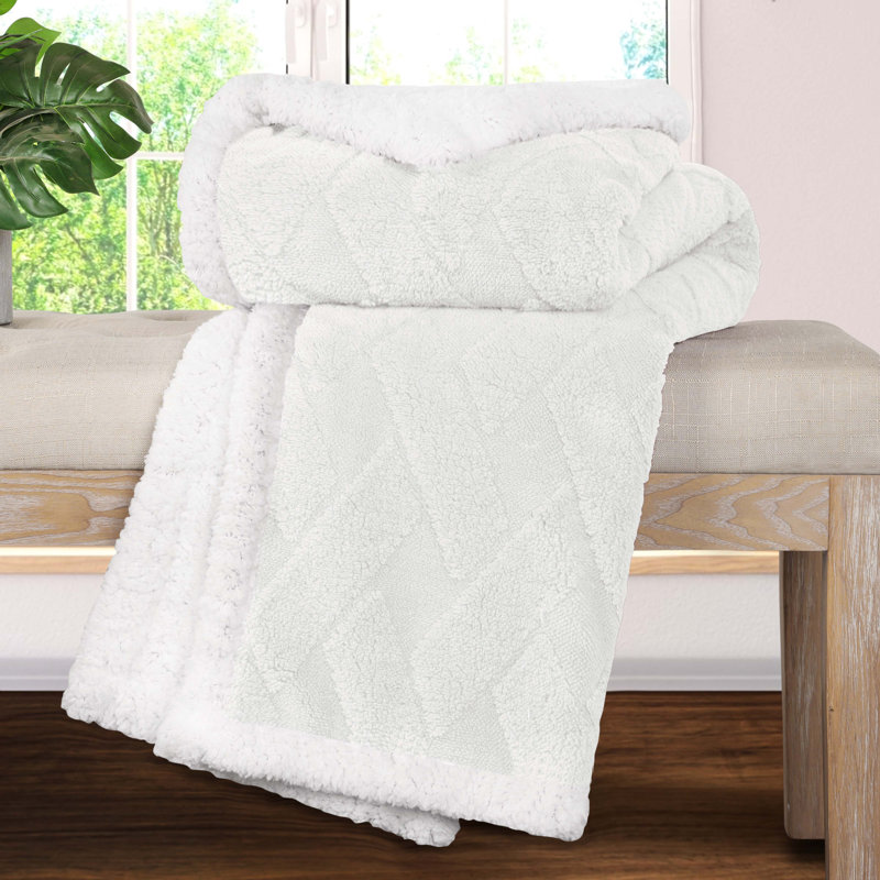 Literie moelleuse réversible de qualité supérieure Sherpa, Jeté, Blanc