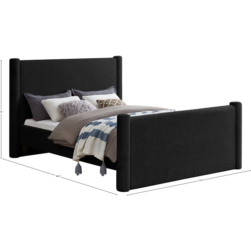 Lit plateforme tapissier Elias, Grand, Tissu bouclé noir