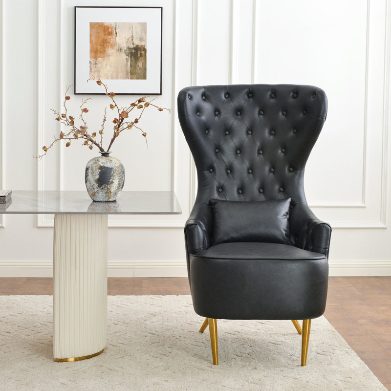 Chaise de salle à manger rembourrée Remerton, Similicuir noir