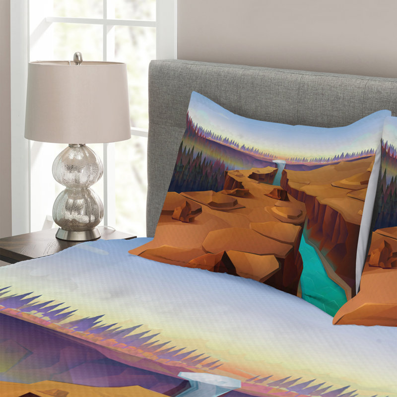 Adrit Brown/Blue/Purple Microfibre Bedspread Set, 220 x 264 cm