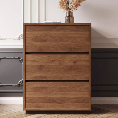 23.62" Decorative Storage Cabinet With 3 Drawers,Walnut Bedside Table for Bedroom