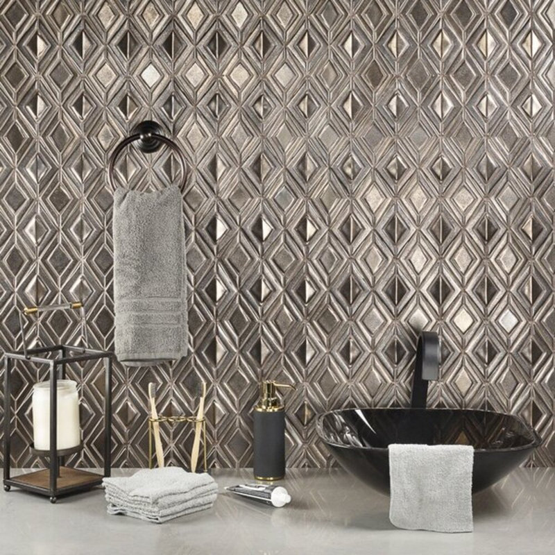 Nabi Jewel 3D Glossy Glass Mosaic Tile, Metallic Copper Brown