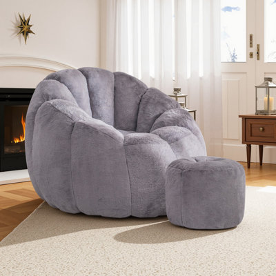 Compression Comfy Pumpkin Bean Bag Couch Sofa Chair,Modern Faux Fur Bean Bag Chair With Ottoman