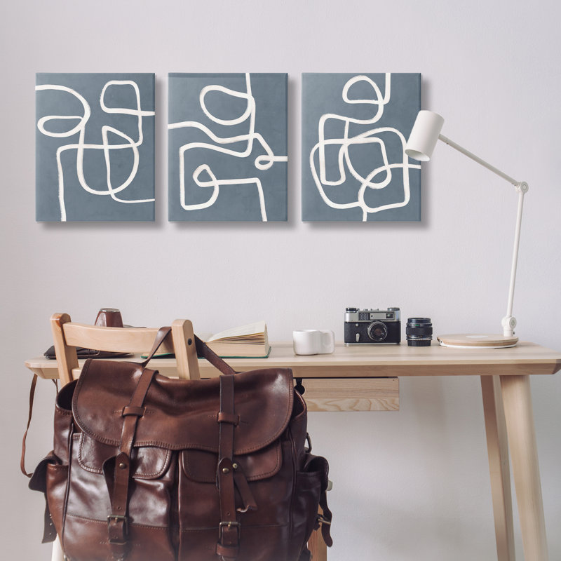  «Squiggles on Gray», ensemble de 3 toiles murales par Nina Blue, H 20 po x l 16 po